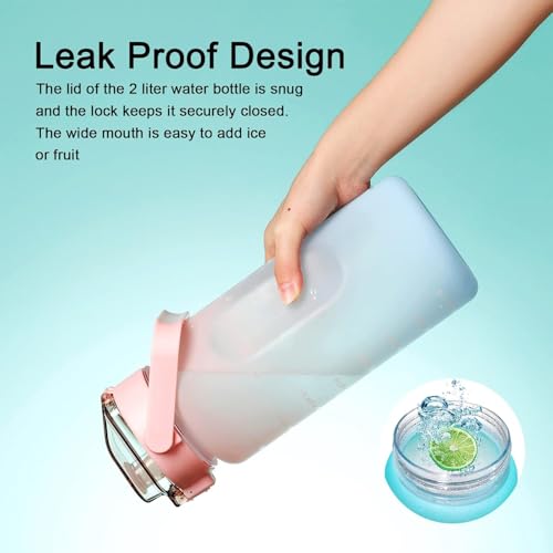 TEKCOOL Water Bottle For Office, Gym, Travel, Sports Leakproof 2 Liter Bottle With BPA-Free Plastic Included Silicone Pipe (Blue Orange)