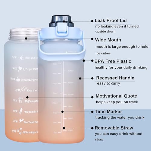 TEKCOOL Water Bottle For Office, Gym, Travel, Sports Leakproof 2 Liter Bottle With BPA-Free Plastic Included Silicone Pipe (Blue Orange)