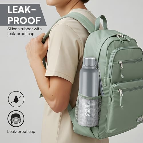 CELLO Puro Steel-X Benz 900 | Leak Proof| Wide Mouth & Easy to Open | Insulated Inner Steel Water Bottle | 650ml | Peach