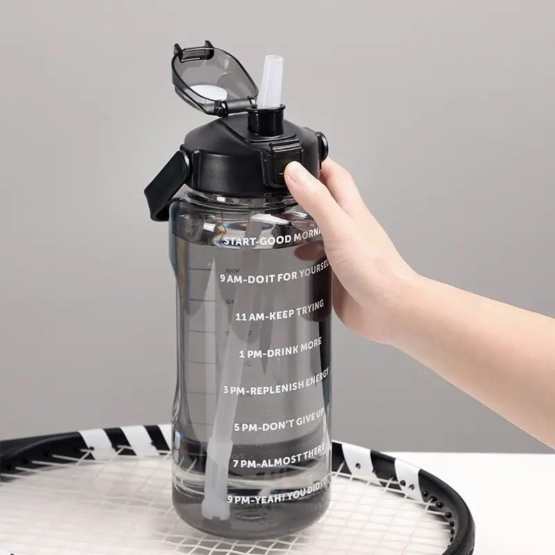 2 L Capacity Belt Straw Transparent Motivational Water Bottles|Time Marker Leak Proof&Break-Proof|Best Usage For Office/School/Gym/Travel Bottle|Bpa-Free Fitness Sports Bottle (Purple)