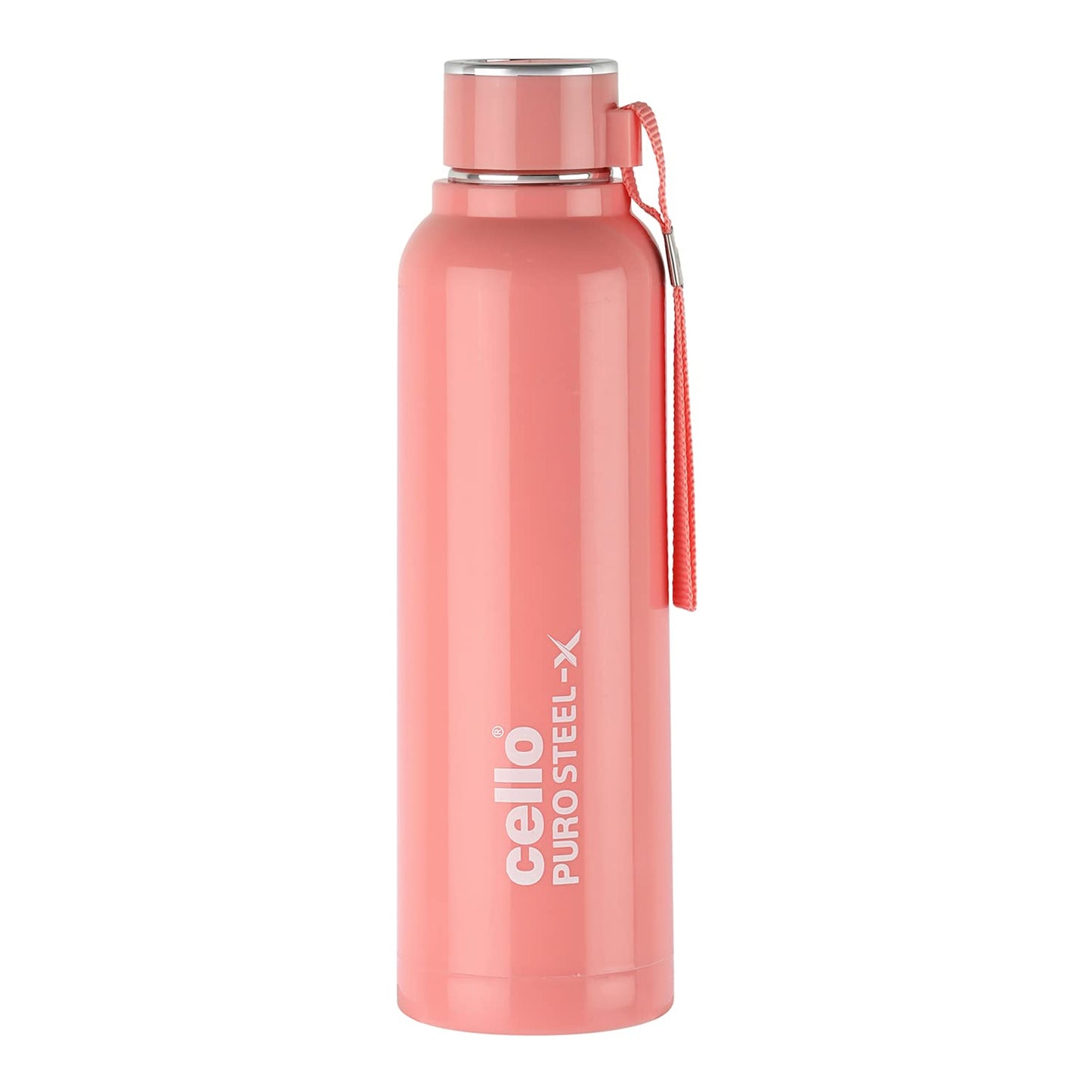 CELLO Puro Steel-X Benz 900 | Leak Proof| Wide Mouth & Easy to Open | Insulated Inner Steel Water Bottle | 650ml | Peach