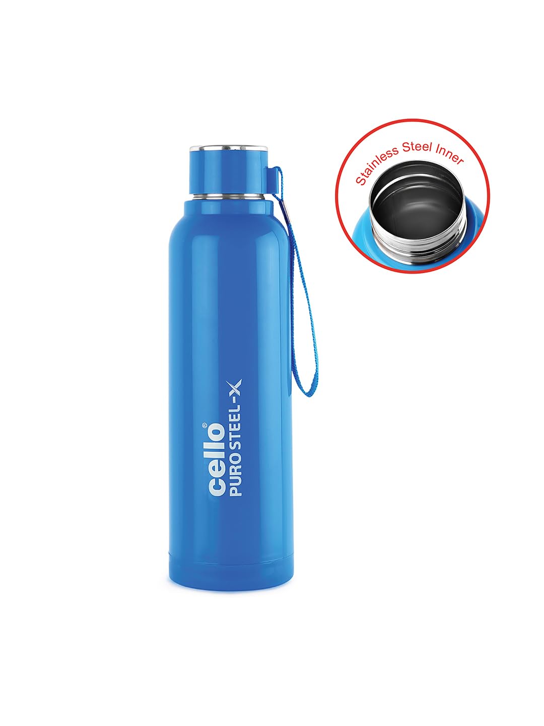 CELLO Puro Steel-X Benz 900 | Leak Proof| Wide Mouth & Easy to Open | Insulated Inner Steel Water Bottle | 650ml | Peach