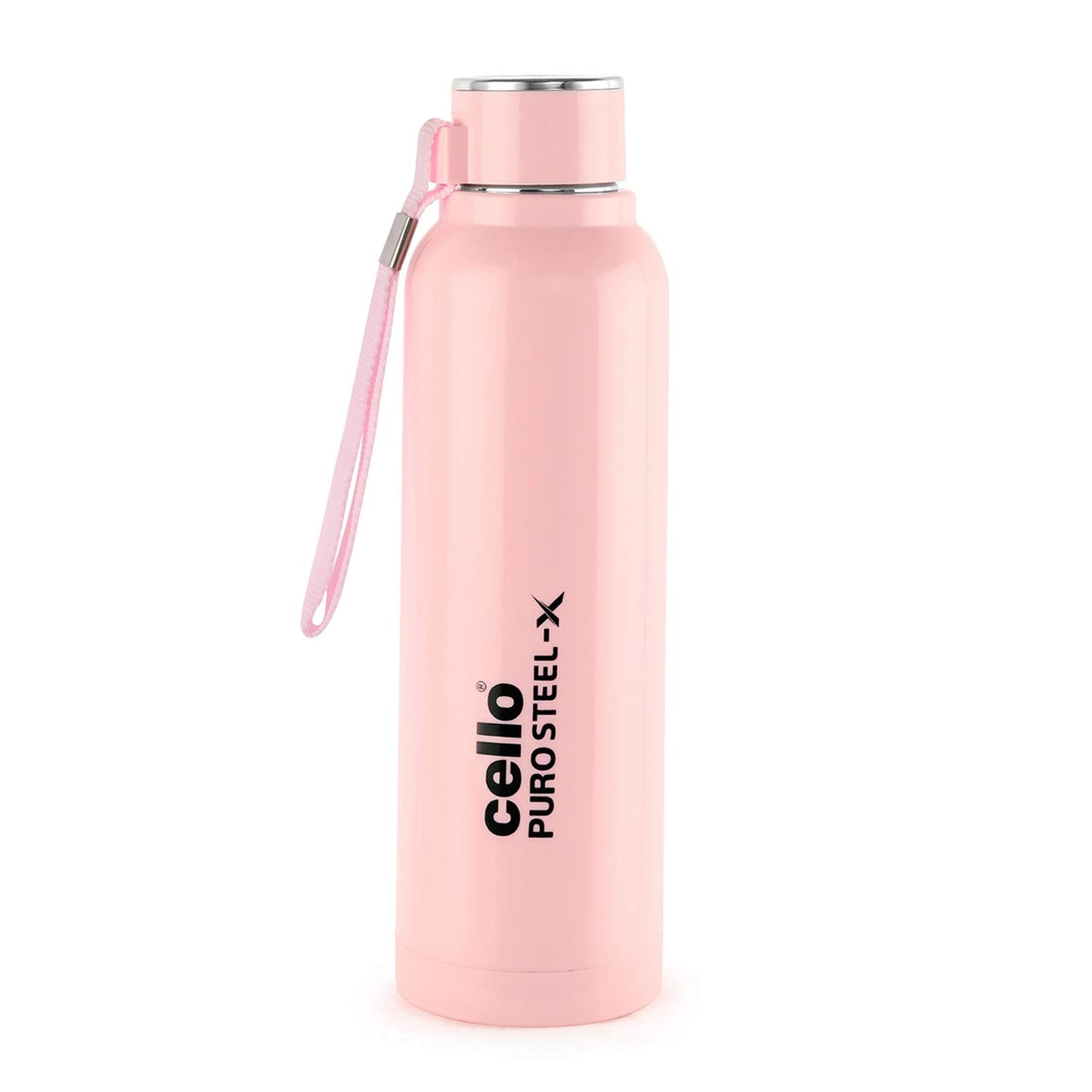 CELLO Puro Steel-X Benz 900 | Leak Proof| Wide Mouth & Easy to Open | Insulated Inner Steel Water Bottle | 650ml | Peach