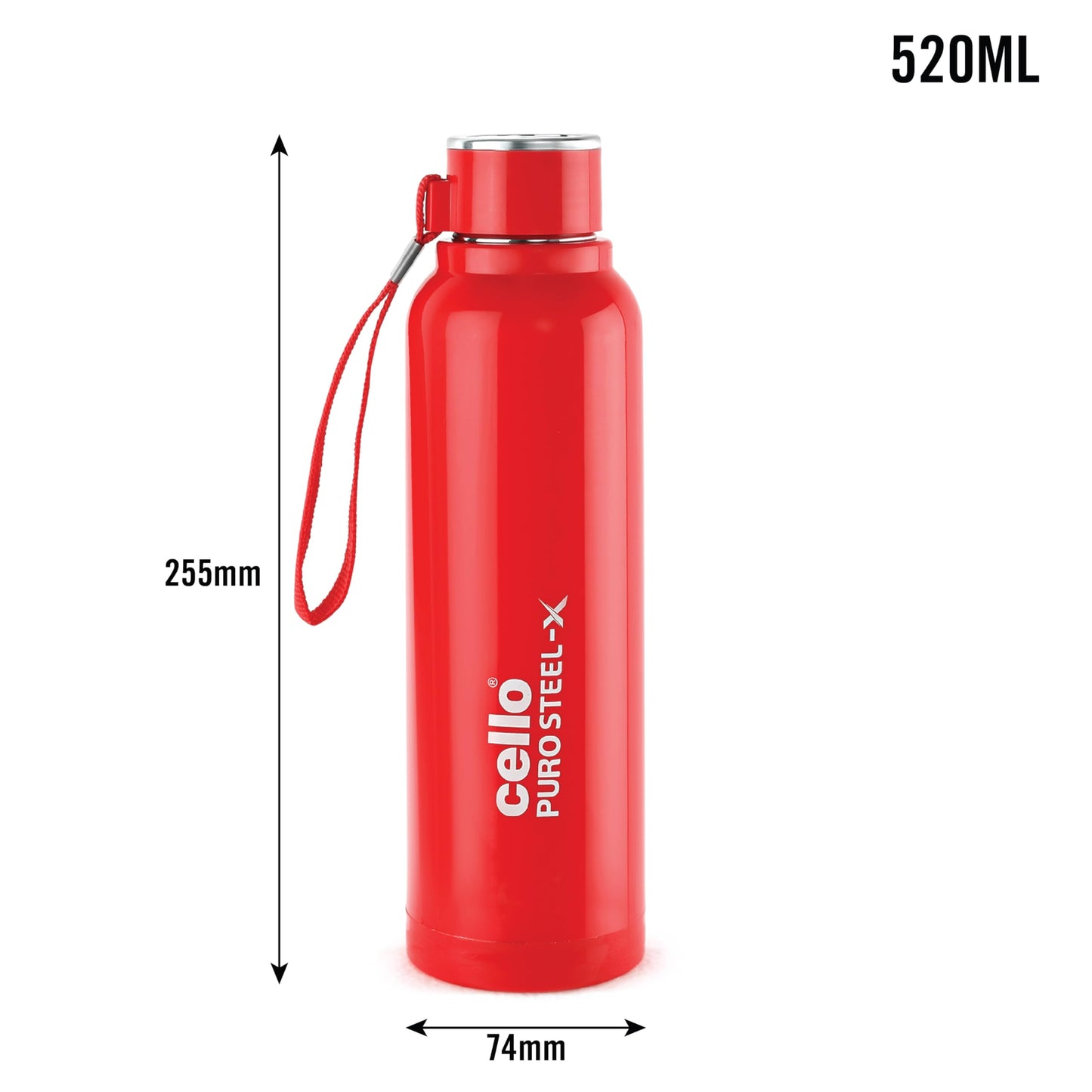 CELLO Puro Steel-X Benz 900 | Leak Proof| Wide Mouth & Easy to Open | Insulated Inner Steel Water Bottle | 650ml | Peach