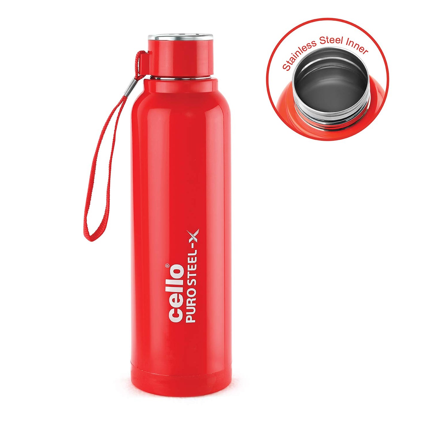 CELLO Puro Steel-X Benz 900 | Leak Proof| Wide Mouth & Easy to Open | Insulated Inner Steel Water Bottle | 650ml | Peach