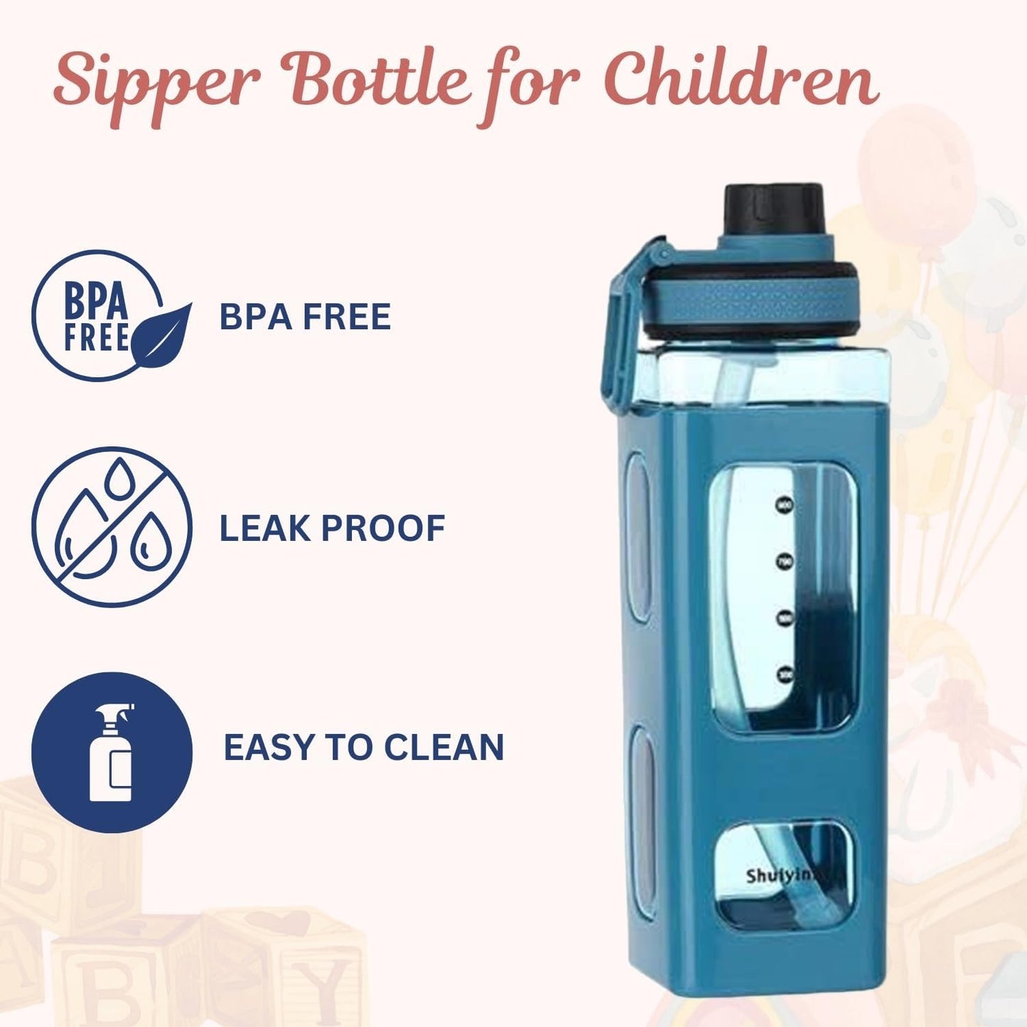 Bottle with Straw and Sticker, Kawaii Bear Water Bottle, Large Sport Plastic Portable Square Drinking Bottle for Girl, Cute Juice Tea Water Cups (White), 700 ML
