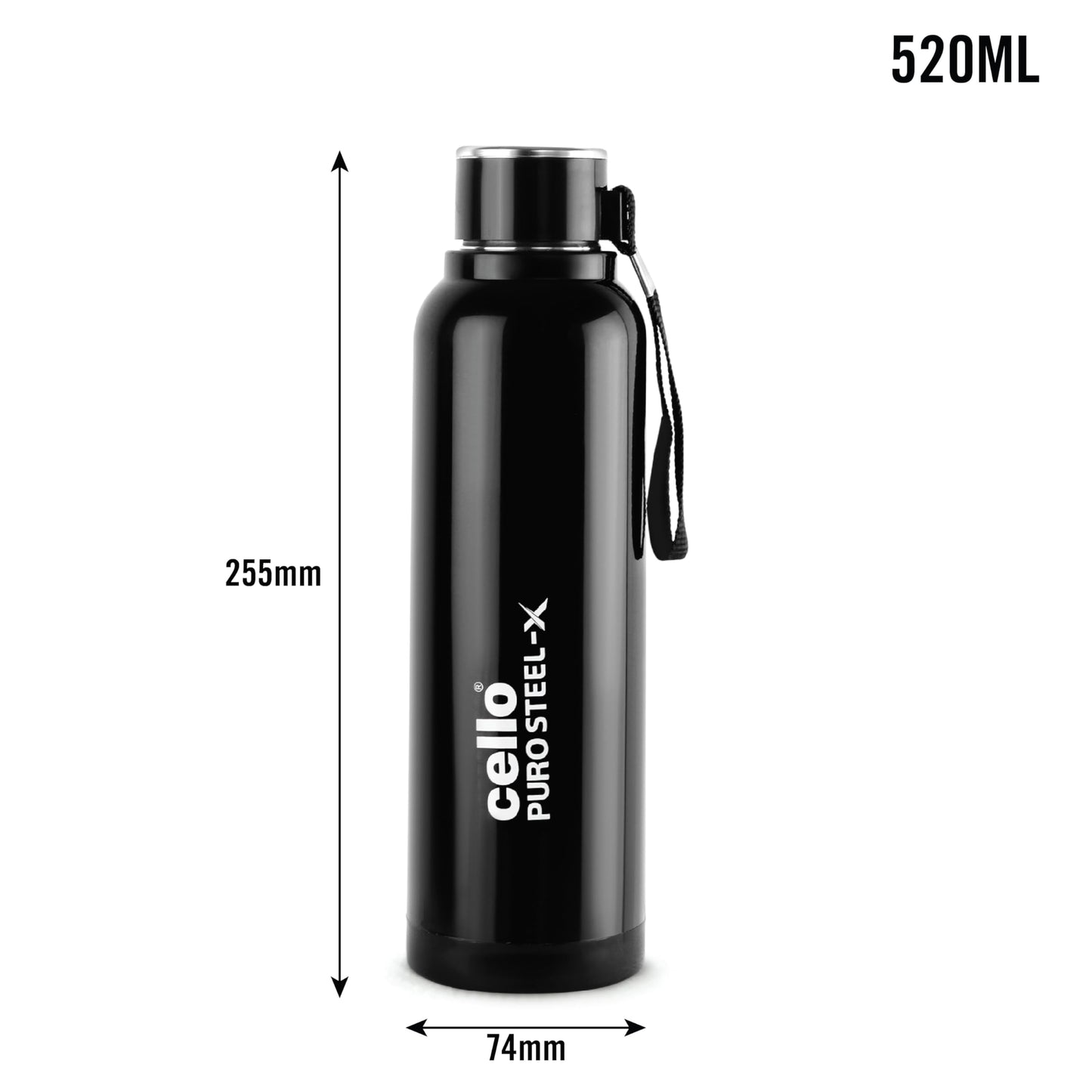 CELLO Puro Steel-X Benz 900 | Leak Proof| Wide Mouth & Easy to Open | Insulated Inner Steel Water Bottle | 650ml | Peach