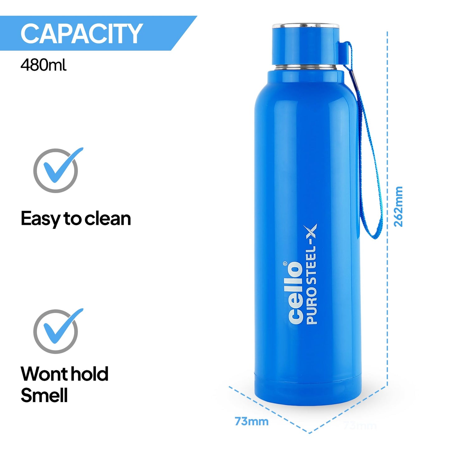 CELLO Puro Steel-X Benz 900 | Leak Proof| Wide Mouth & Easy to Open | Insulated Inner Steel Water Bottle | 650ml | Peach
