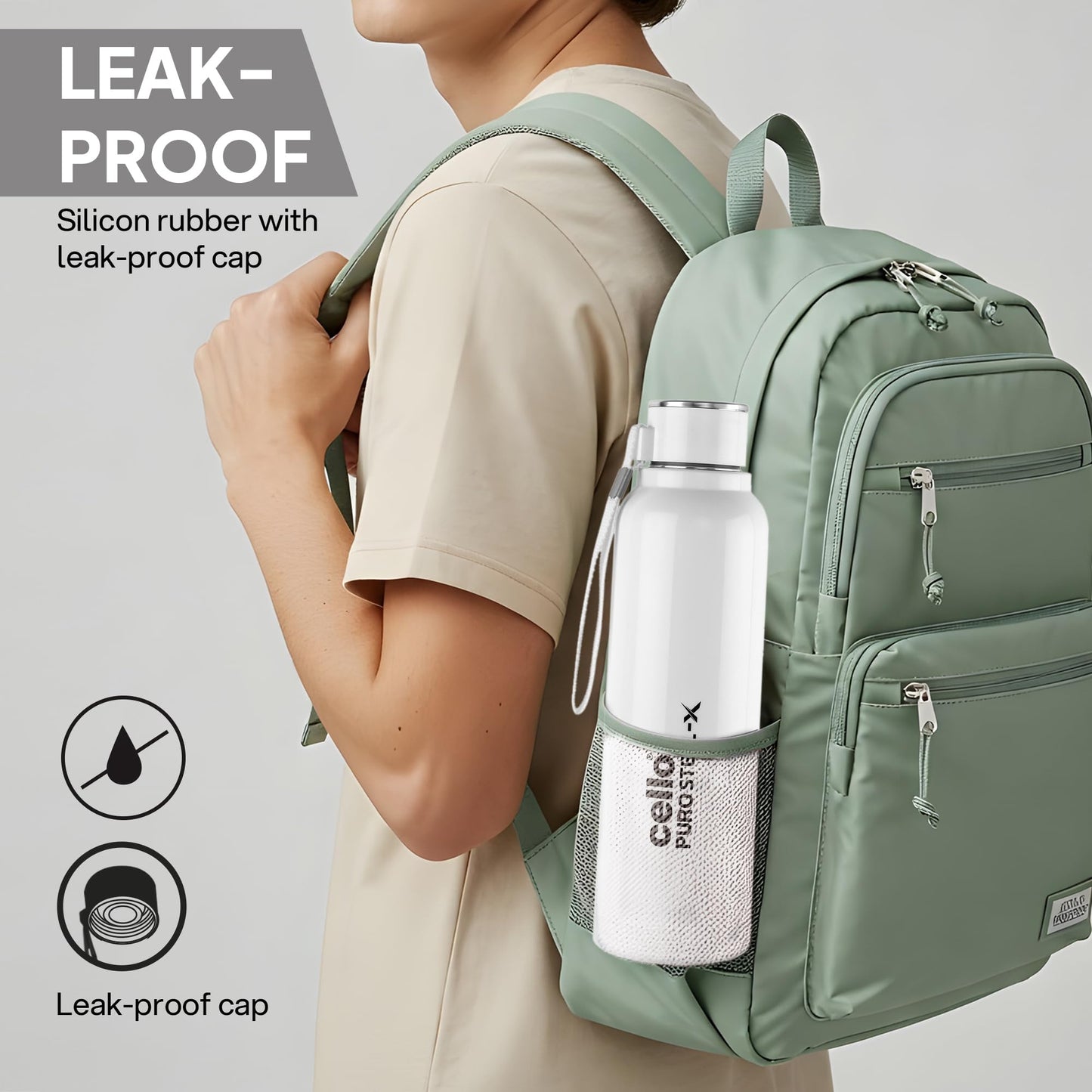 CELLO Puro Steel-X Benz 900 | Leak Proof| Wide Mouth & Easy to Open | Insulated Inner Steel Water Bottle | 650ml | Peach