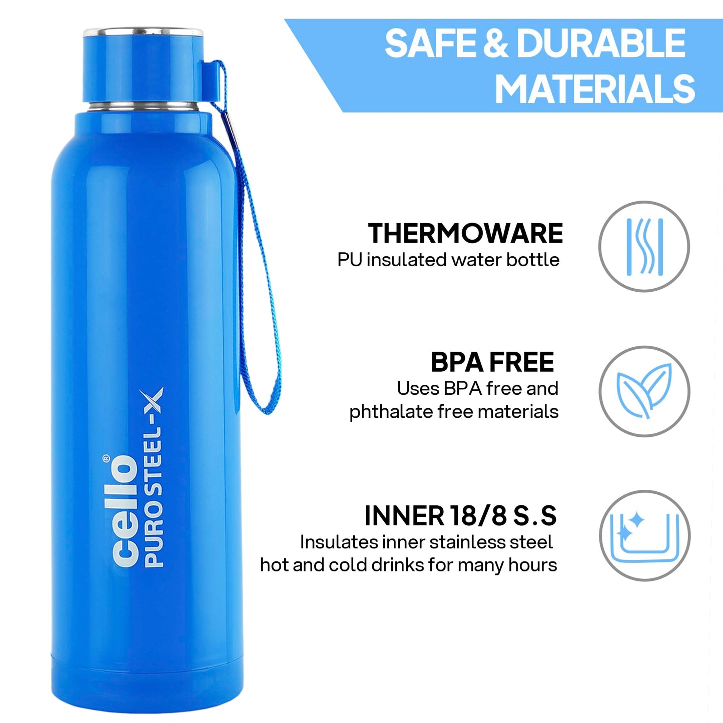 CELLO Puro Steel-X Benz 900 | Leak Proof| Wide Mouth & Easy to Open | Insulated Inner Steel Water Bottle | 650ml | Peach