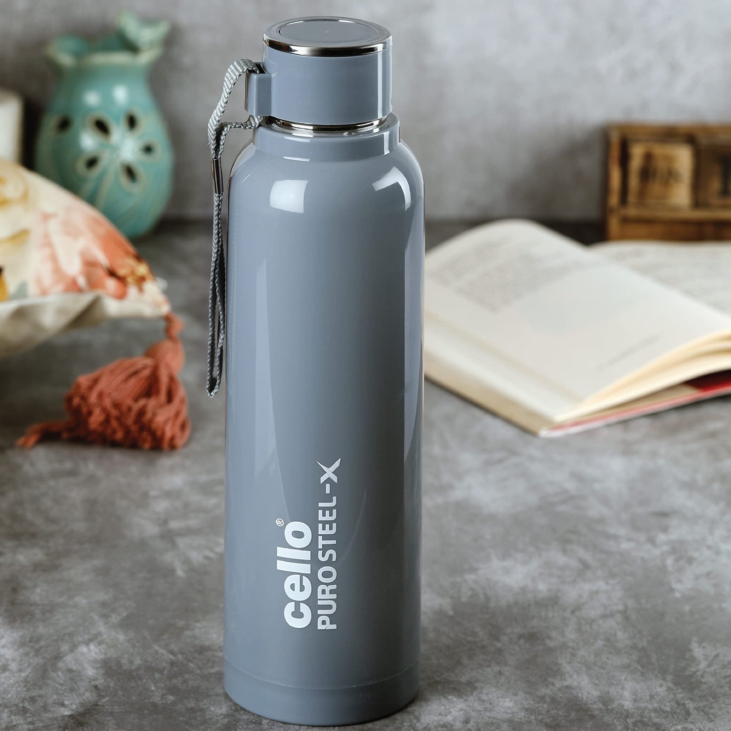CELLO Puro Steel-X Benz 900 | Leak Proof| Wide Mouth & Easy to Open | Insulated Inner Steel Water Bottle | 650ml | Peach
