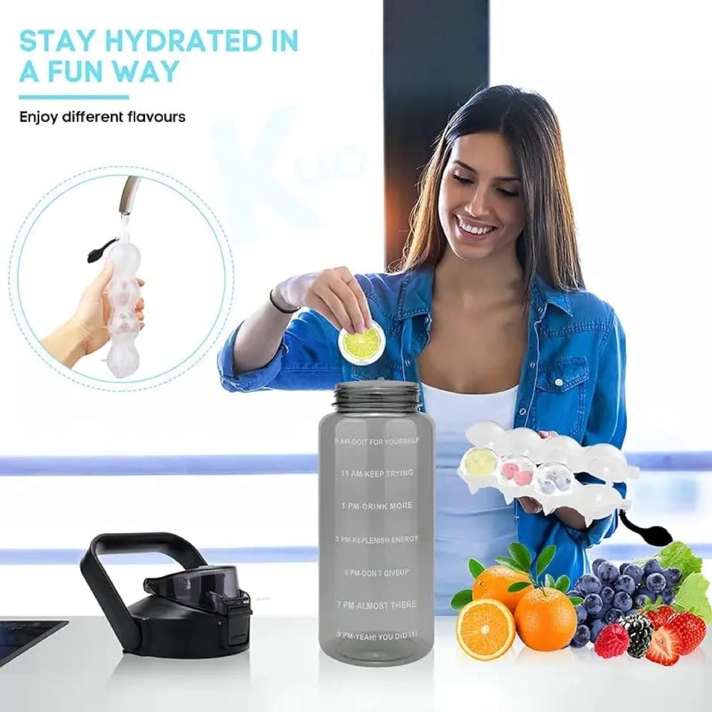 TEKCOOL Water Bottle For Office, Gym, Travel, Sports Leakproof 2 Liter Bottle With BPA-Free Plastic Included Silicone Pipe (Blue Orange)