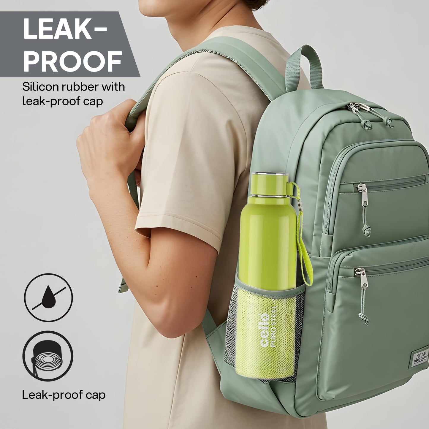 CELLO Puro Steel-X Benz 900 | Leak Proof| Wide Mouth & Easy to Open | Insulated Inner Steel Water Bottle | 650ml | Peach