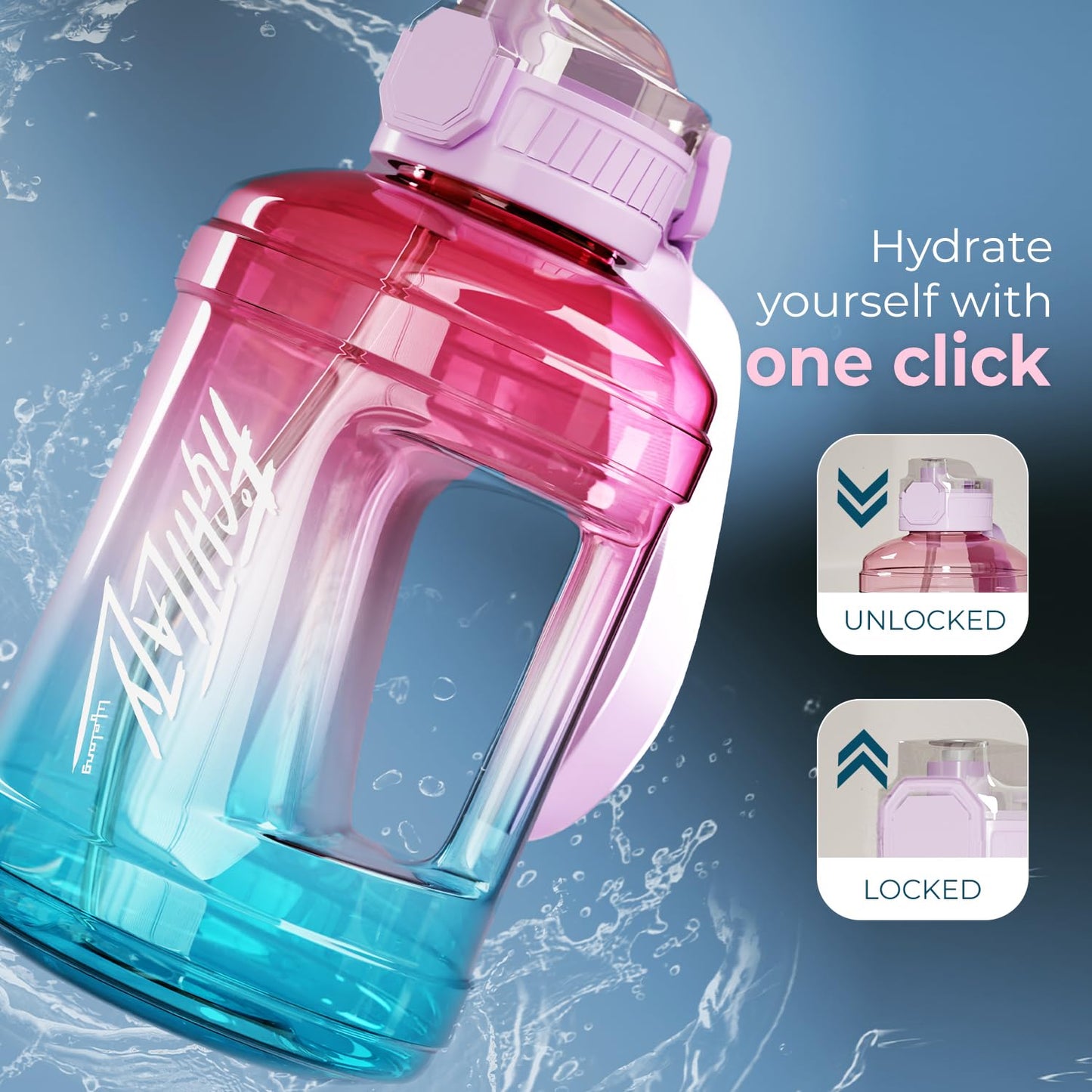 Lifelong Gallon Water Bottle 1.6Litre for Gym, Sports & Home | Gallon Bottles for Men & Women | Gym Water Bottle for Men, Women, Boys & Girls | Gym Bottle (Plastic, Purple)