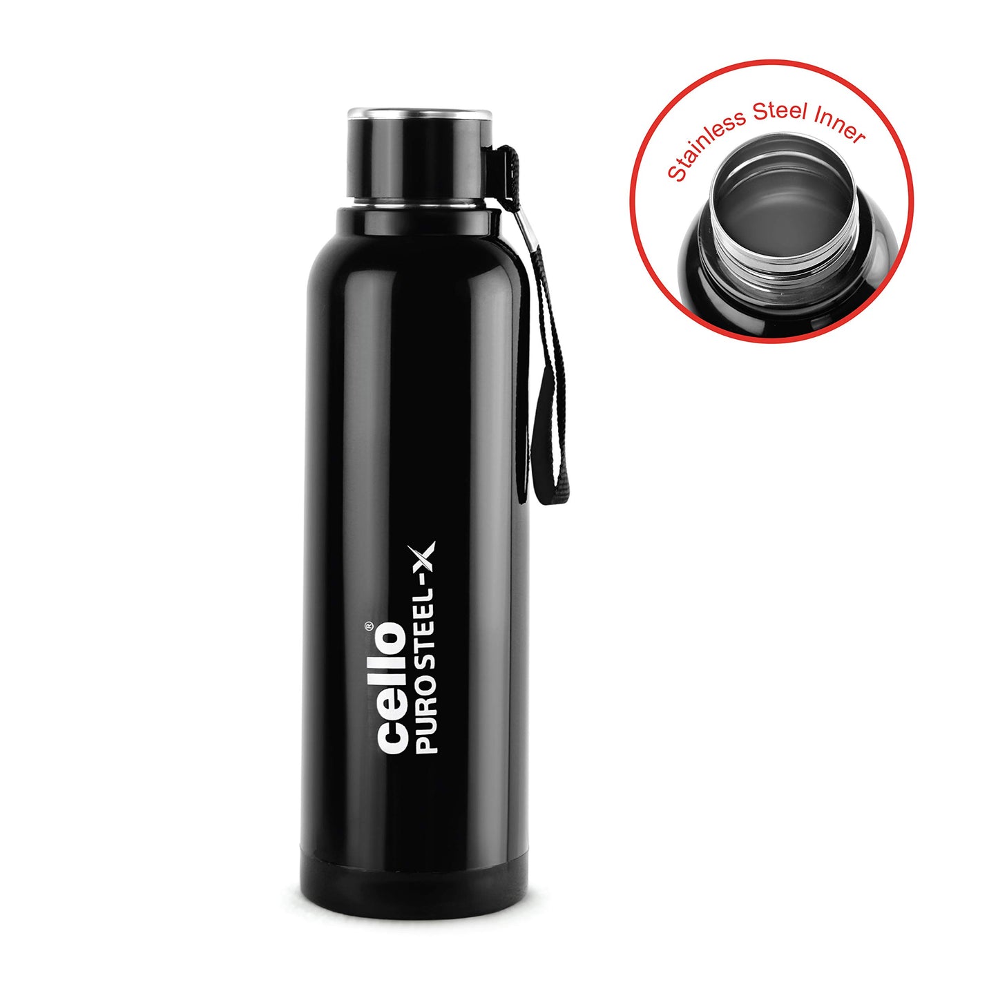 CELLO Puro Steel-X Benz 900 | Leak Proof| Wide Mouth & Easy to Open | Insulated Inner Steel Water Bottle | 650ml | Peach