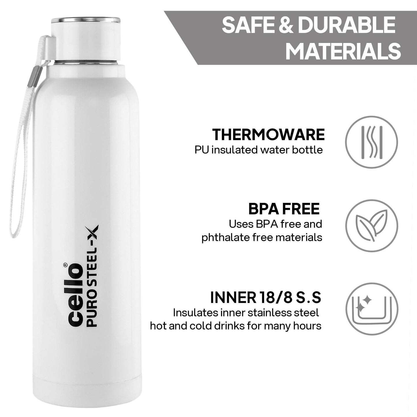 CELLO Puro Steel-X Benz 900 | Leak Proof| Wide Mouth & Easy to Open | Insulated Inner Steel Water Bottle | 650ml | Peach