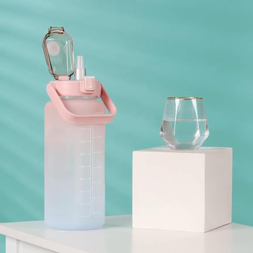 TEKCOOL Water Bottle For Office, Gym, Travel, Sports Leakproof 2 Liter Bottle With BPA-Free Plastic Included Silicone Pipe (Blue Orange)