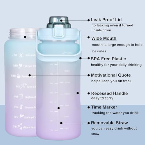 TEKCOOL Water Bottle For Office, Gym, Travel, Sports Leakproof 2 Liter Bottle With BPA-Free Plastic Included Silicone Pipe (Blue Orange)