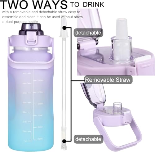 TEKCOOL Water Bottle For Office, Gym, Travel, Sports Leakproof 2 Liter Bottle With BPA-Free Plastic Included Silicone Pipe (Blue Orange)