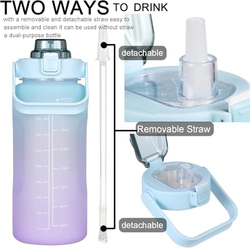TEKCOOL Water Bottle For Office, Gym, Travel, Sports Leakproof 2 Liter Bottle With BPA-Free Plastic Included Silicone Pipe (Blue Orange)