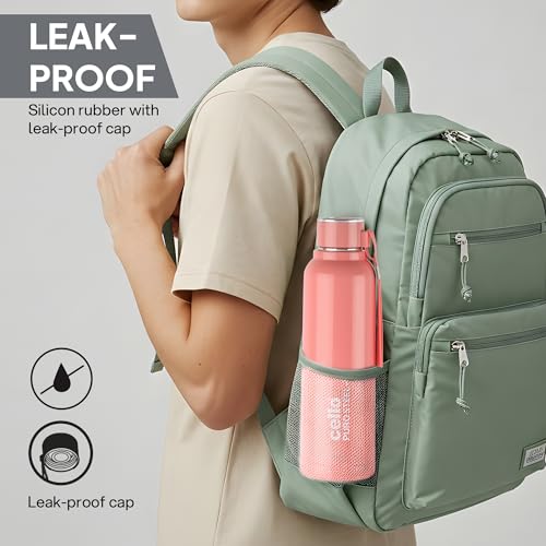 CELLO Puro Steel-X Benz 900 | Leak Proof| Wide Mouth & Easy to Open | Insulated Inner Steel Water Bottle | 650ml | Peach