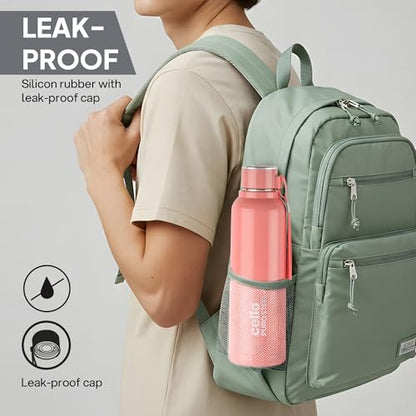 CELLO Puro Steel-X Benz 900 | Leak Proof| Wide Mouth & Easy to Open | Insulated Inner Steel Water Bottle | 650ml | Peach