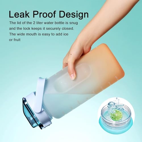 TEKCOOL Water Bottle For Office, Gym, Travel, Sports Leakproof 2 Liter Bottle With BPA-Free Plastic Included Silicone Pipe (Blue Orange)
