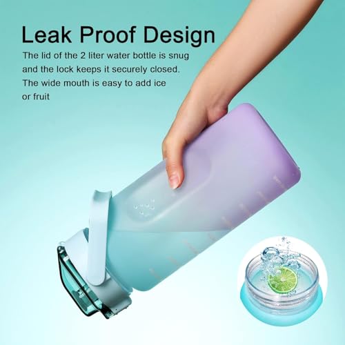 TEKCOOL Water Bottle For Office, Gym, Travel, Sports Leakproof 2 Liter Bottle With BPA-Free Plastic Included Silicone Pipe (Blue Orange)