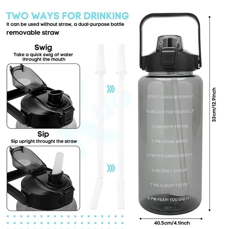 2 L Capacity Belt Straw Transparent Motivational Water Bottles|Time Marker Leak Proof&Break-Proof|Best Usage For Office/School/Gym/Travel Bottle|Bpa-Free Fitness Sports Bottle (Purple)