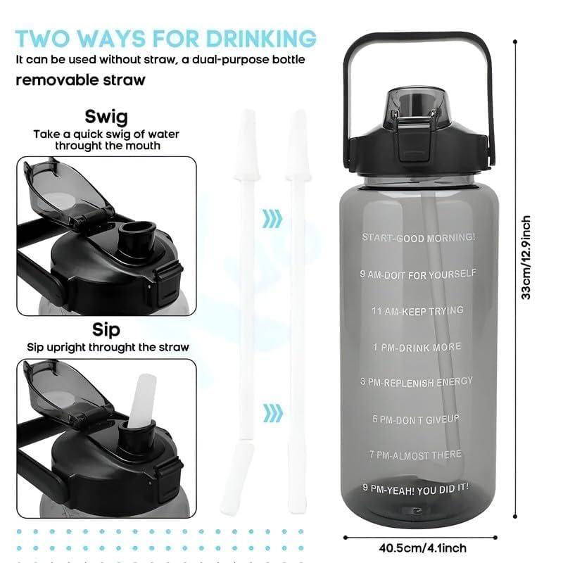 TEKCOOL Water Bottle For Office, Gym, Travel, Sports Leakproof 2 Liter Bottle With BPA-Free Plastic Included Silicone Pipe (Blue Orange)