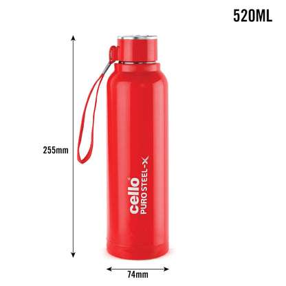 CELLO Puro Steel-X Benz 900 | Leak Proof| Wide Mouth & Easy to Open | Insulated Inner Steel Water Bottle | 650ml | Peach