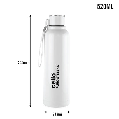 CELLO Puro Steel-X Benz 900 | Leak Proof| Wide Mouth & Easy to Open | Insulated Inner Steel Water Bottle | 650ml | Peach
