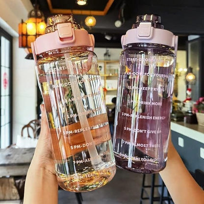 2 L Capacity Belt Straw Transparent Motivational Water Bottles|Time Marker Leak Proof&Break-Proof|Best Usage For Office/School/Gym/Travel Bottle|Bpa-Free Fitness Sports Bottle (Purple)