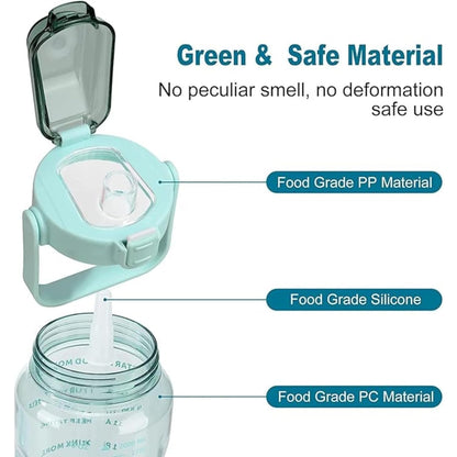2 L Capacity Belt Straw Transparent Motivational Water Bottles|Time Marker Leak Proof&Break-Proof|Best Usage For Office/School/Gym/Travel Bottle|Bpa-Free Fitness Sports Bottle (Purple)