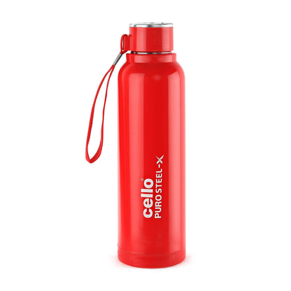 CELLO Puro Steel-X Benz 900 | Leak Proof| Wide Mouth & Easy to Open | Insulated Inner Steel Water Bottle | 650ml | Peach