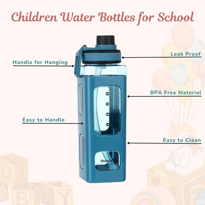 Bottle with Straw and Sticker, Kawaii Bear Water Bottle, Large Sport Plastic Portable Square Drinking Bottle for Girl, Cute Juice Tea Water Cups (White), 700 ML