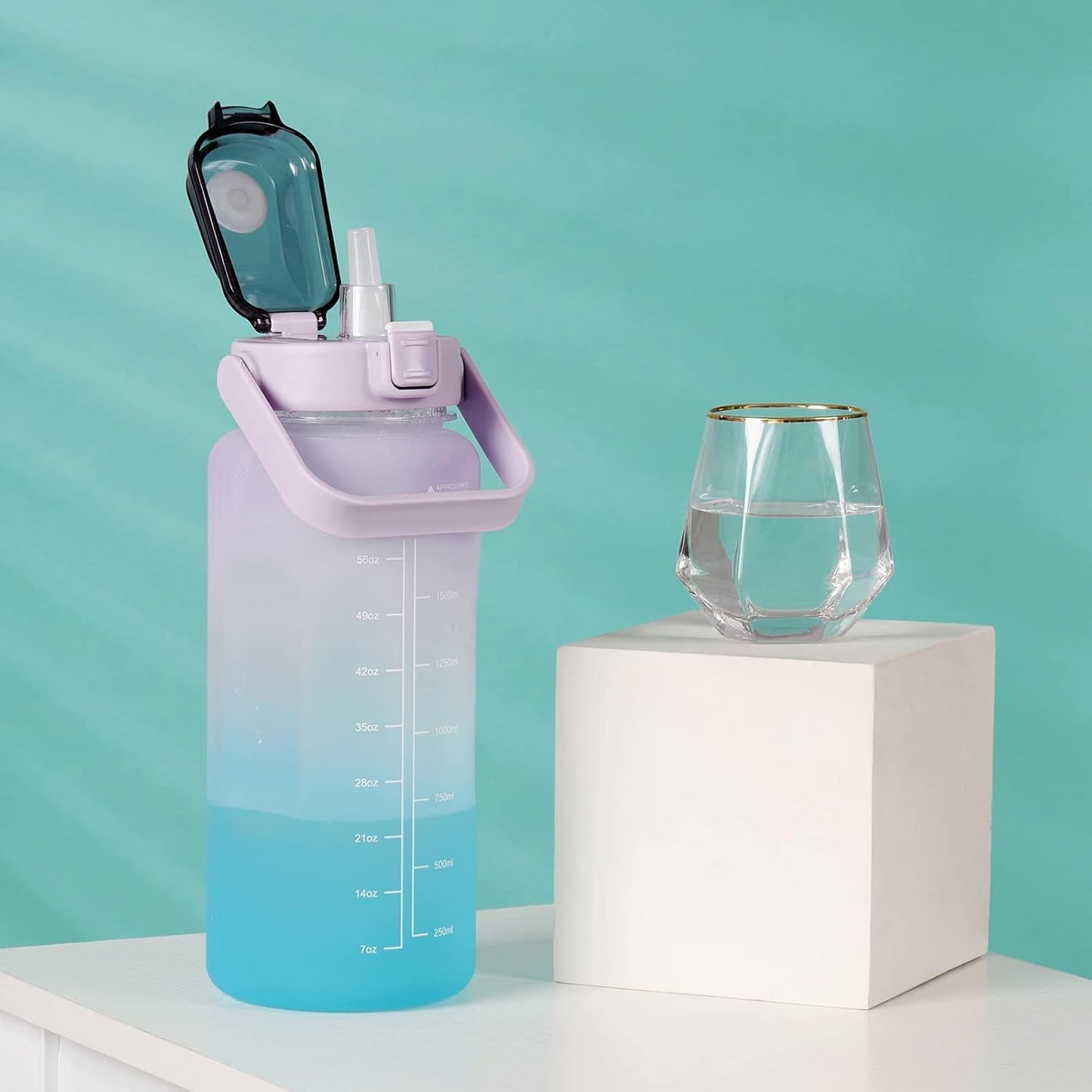 TEKCOOL Water Bottle For Office, Gym, Travel, Sports Leakproof 2 Liter Bottle With BPA-Free Plastic Included Silicone Pipe (Blue Orange)