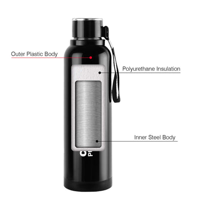 CELLO Puro Steel-X Benz 900 | Leak Proof| Wide Mouth & Easy to Open | Insulated Inner Steel Water Bottle | 650ml | Peach