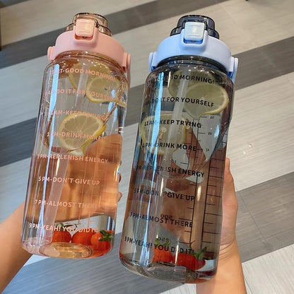 2 L Capacity Belt Straw Transparent Motivational Water Bottles|Time Marker Leak Proof&Break-Proof|Best Usage For Office/School/Gym/Travel Bottle|Bpa-Free Fitness Sports Bottle (Purple)
