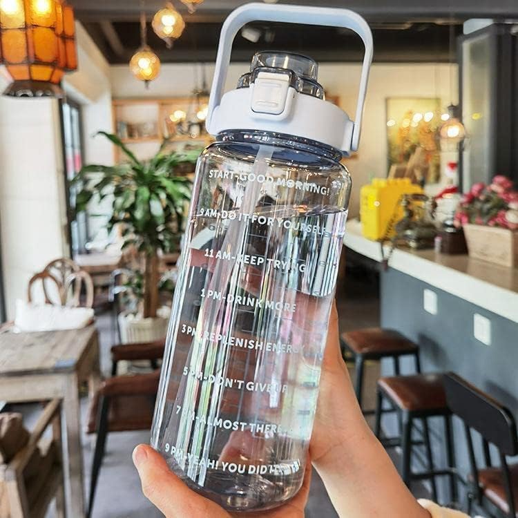 2 L Capacity Belt Straw Transparent Motivational Water Bottles|Time Marker Leak Proof&Break-Proof|Best Usage For Office/School/Gym/Travel Bottle|Bpa-Free Fitness Sports Bottle (Purple)