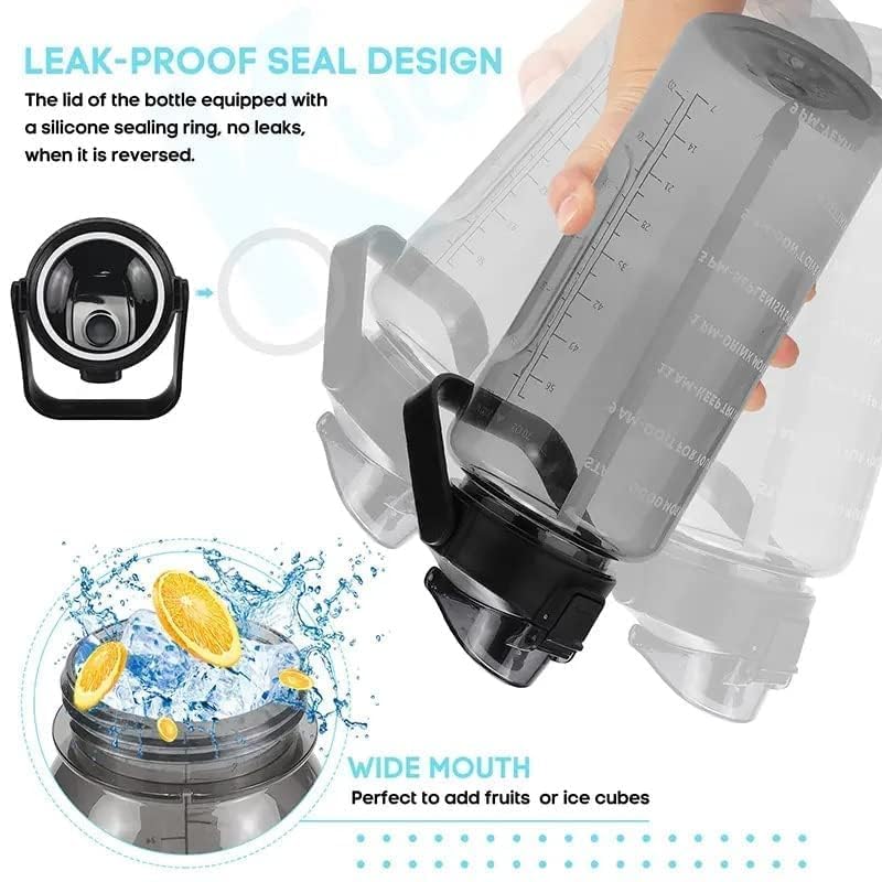 2 L Capacity Belt Straw Transparent Motivational Water Bottles|Time Marker Leak Proof&Break-Proof|Best Usage For Office/School/Gym/Travel Bottle|Bpa-Free Fitness Sports Bottle (Purple)