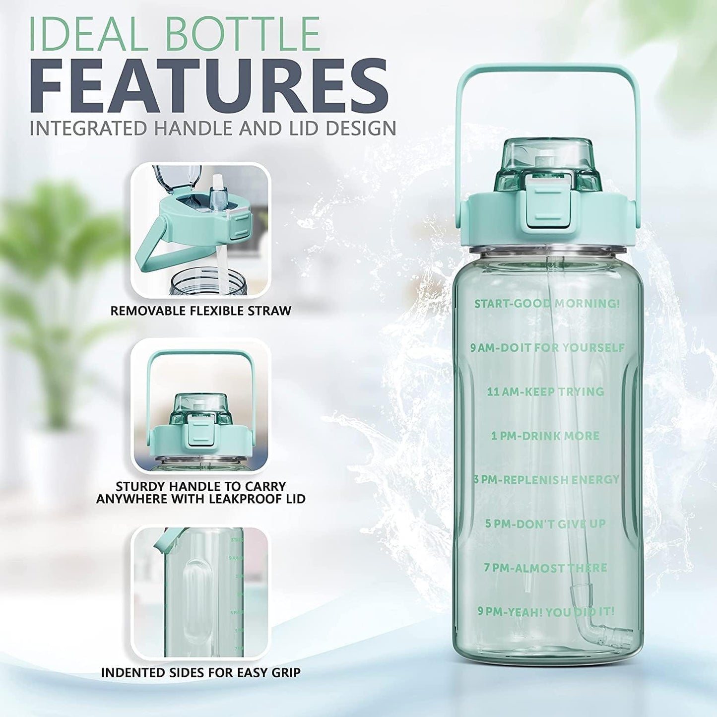 TEKCOOL Water Bottle For Office, Gym, Travel, Sports Leakproof 2 Liter Bottle With BPA-Free Plastic Included Silicone Pipe (Blue Orange)