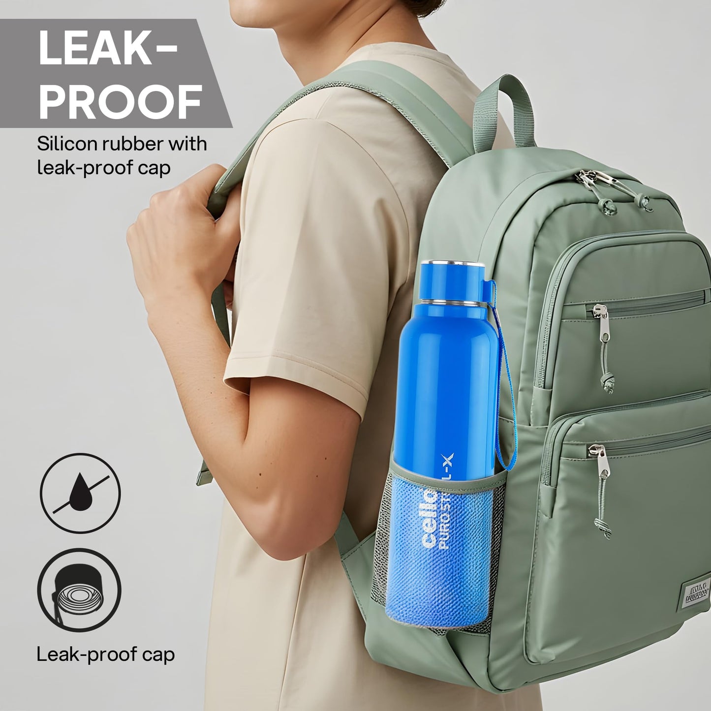 CELLO Puro Steel-X Benz 900 | Leak Proof| Wide Mouth & Easy to Open | Insulated Inner Steel Water Bottle | 650ml | Peach