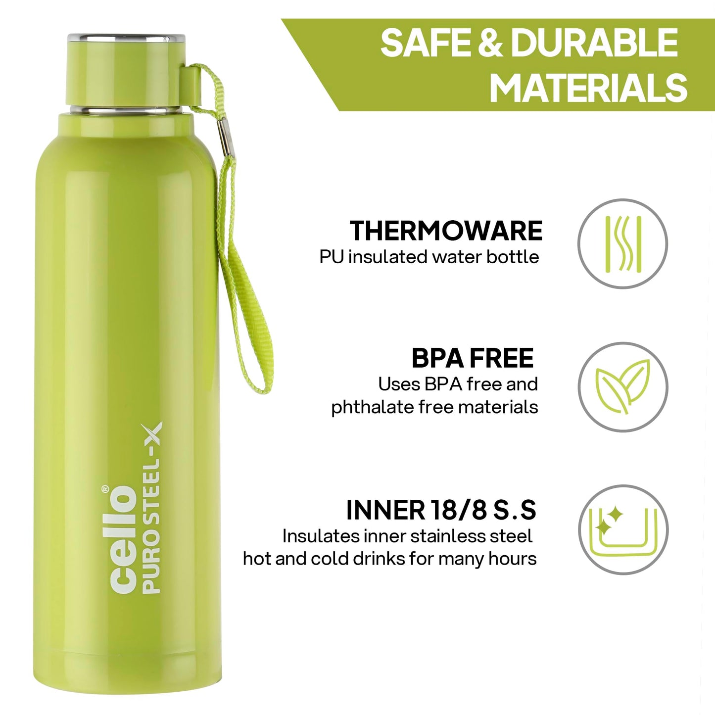 CELLO Puro Steel-X Benz 900 | Leak Proof| Wide Mouth & Easy to Open | Insulated Inner Steel Water Bottle | 650ml | Peach