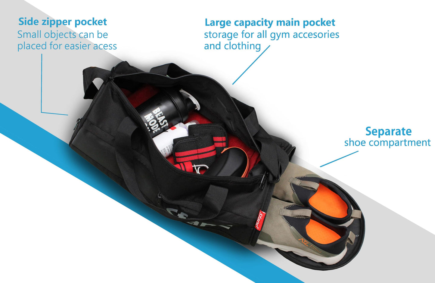 Sfane Polyester 23cms Duffle/Shoulder/Gym Bag for Men & Women with Separate Shoe Compartment (Grey)