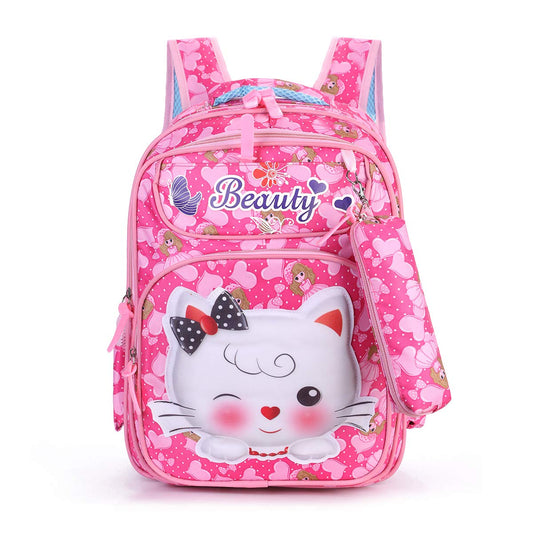 Tinytot 20 Litre, Stylish & Trendy Water Resistant High Storage Multi-Purpose Kitty Printed School Backpack College Backpack Travel Backpack Bag for Girls & Women, 2nd Standard onward, (18 Inch)