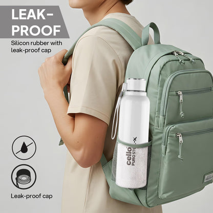CELLO Puro Steel-X Benz 900 | Leak Proof| Wide Mouth & Easy to Open | Insulated Inner Steel Water Bottle | 650ml | Peach