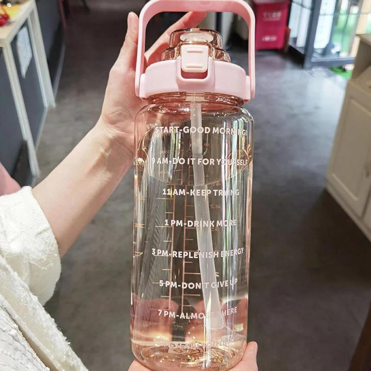 2 L Capacity Belt Straw Transparent Motivational Water Bottles|Time Marker Leak Proof&Break-Proof|Best Usage For Office/School/Gym/Travel Bottle|Bpa-Free Fitness Sports Bottle (Purple)