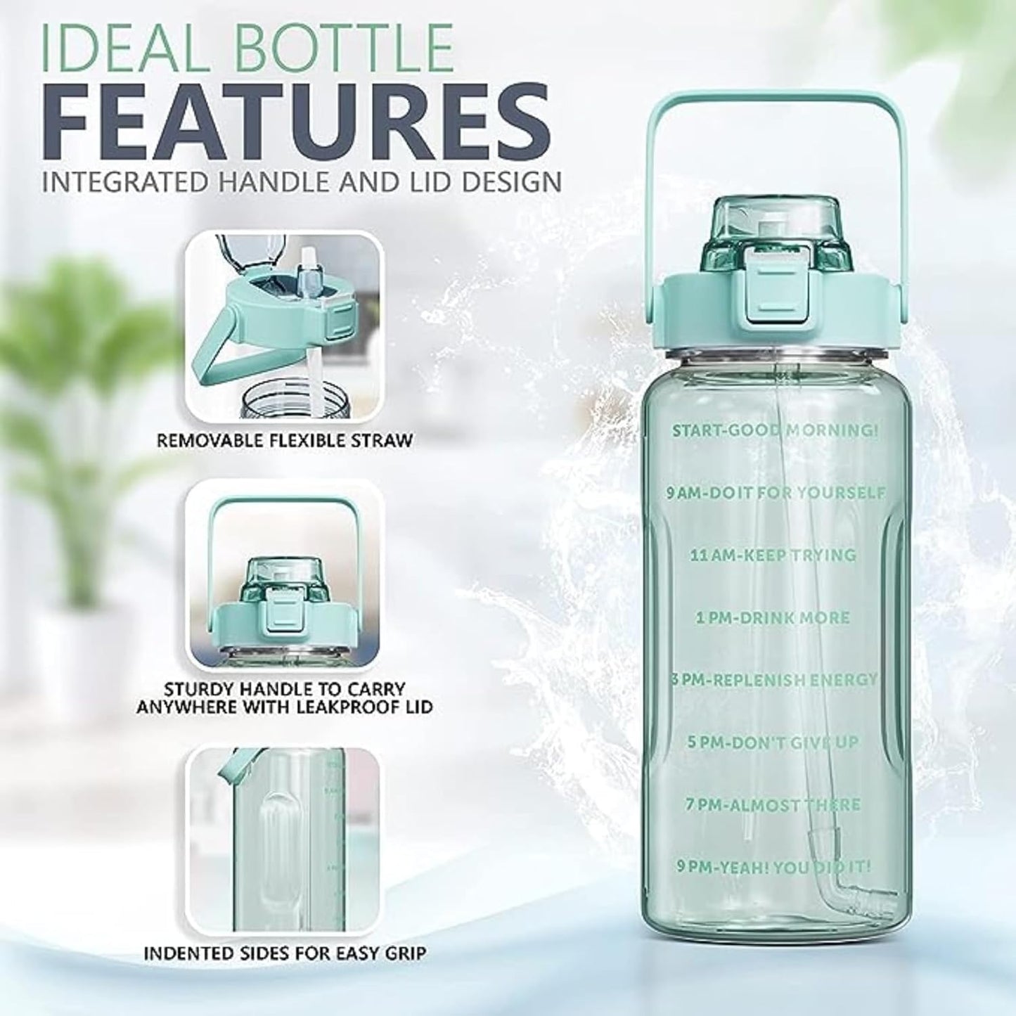 2 L Capacity Belt Straw Transparent Motivational Water Bottles|Time Marker Leak Proof&Break-Proof|Best Usage For Office/School/Gym/Travel Bottle|Bpa-Free Fitness Sports Bottle (Purple)