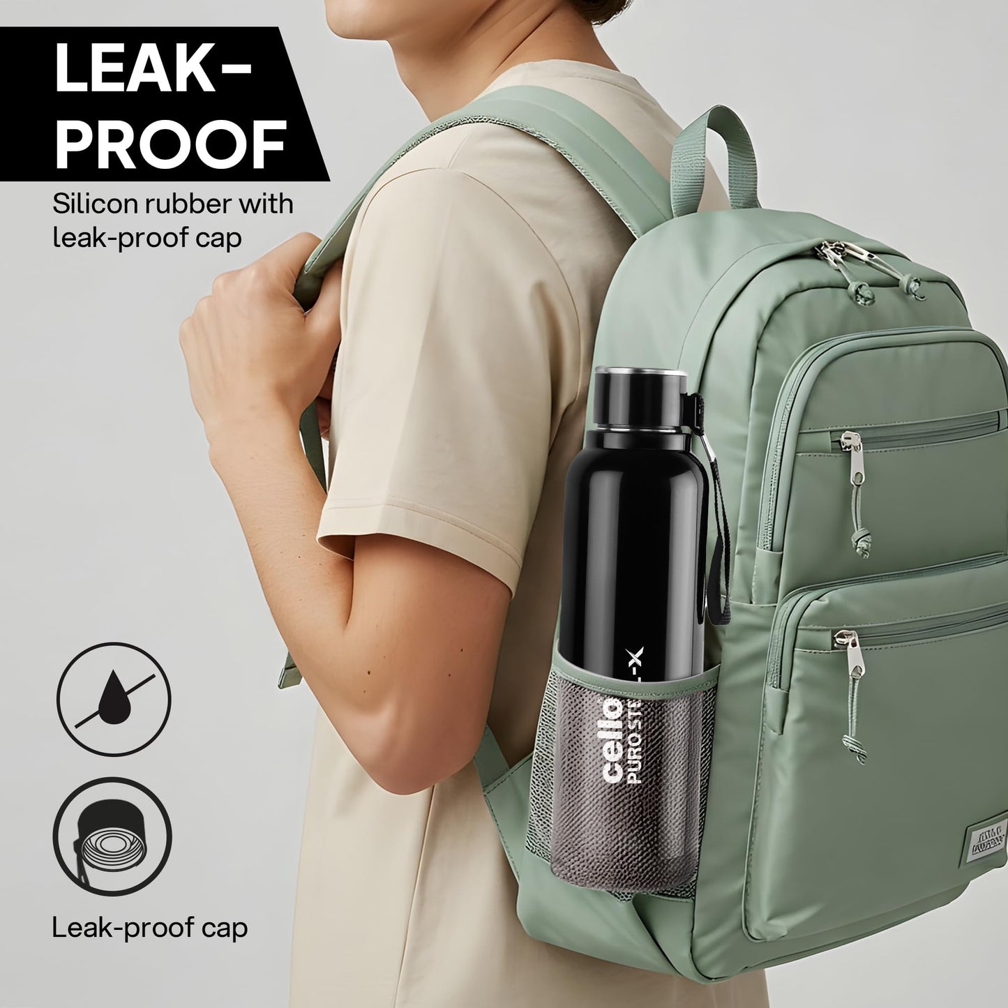 CELLO Puro Steel-X Benz 900 | Leak Proof| Wide Mouth & Easy to Open | Insulated Inner Steel Water Bottle | 650ml | Peach